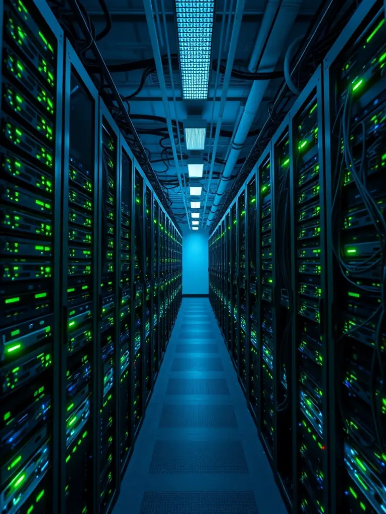 A photograph of a modern data center filled with servers, representing investment in technology infrastructure.